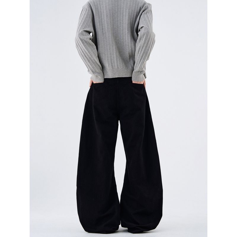 Kisko Design-Inspired American-Style Turquoise Black Scimitar Jeans for Men and Women, Simple Loose Straight-Leg Versatile Pants