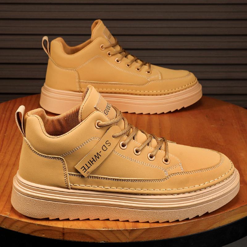 2025 Spring New Men's Shoes Korean Version of Trendy Versatile Tooling Shoes Men's Platform Mid-top Martin Shoes Casual Leather Shoes