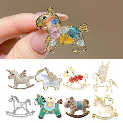 Rhinestone Horse Brooch Sweater Cardigan Coat Business Suit Zodiac Animal Lapel Pin