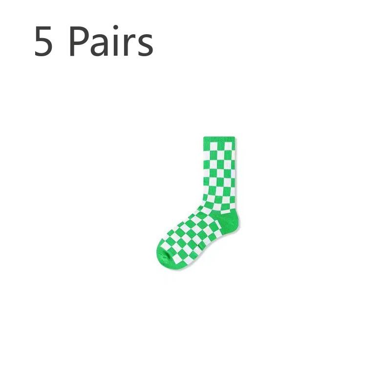 

5 пар женских весенних и осенних носков контрастного спортивного повседневного цвета небольшого размера с зеленым оттенком One Size белый/зелёный