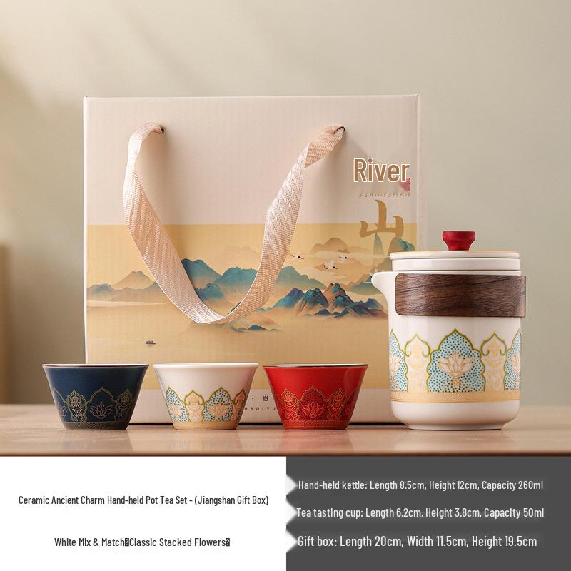 National Trend Ceramic Travel Tea Set - Portable Business Souvenir, Cultural Creative Gift with Custom Logo Option