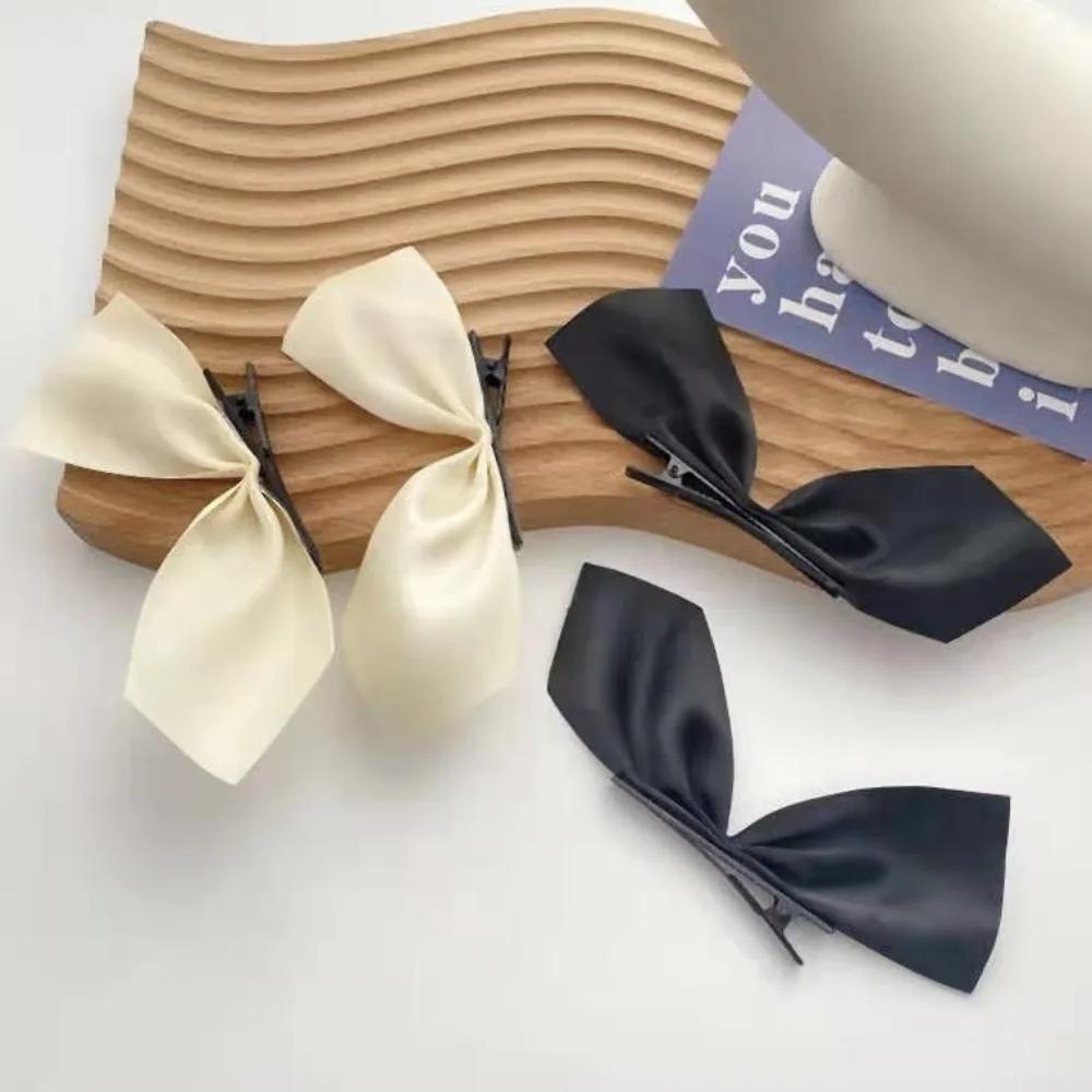 2pcs Black White Ribbon Hair Bows Clips Vintage Bowknot Side Hairpin Cute Girls Barrettes Headdress Hair Accessories for Women