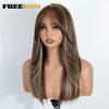 FREEDOM Gerade Geschichtete Synthetische Spitze Front Perücke Mit Pony 20 Zoll Ombre Braun Blond Vorgeschnittene Spitze Perücken Rosa Cosplay Perücke