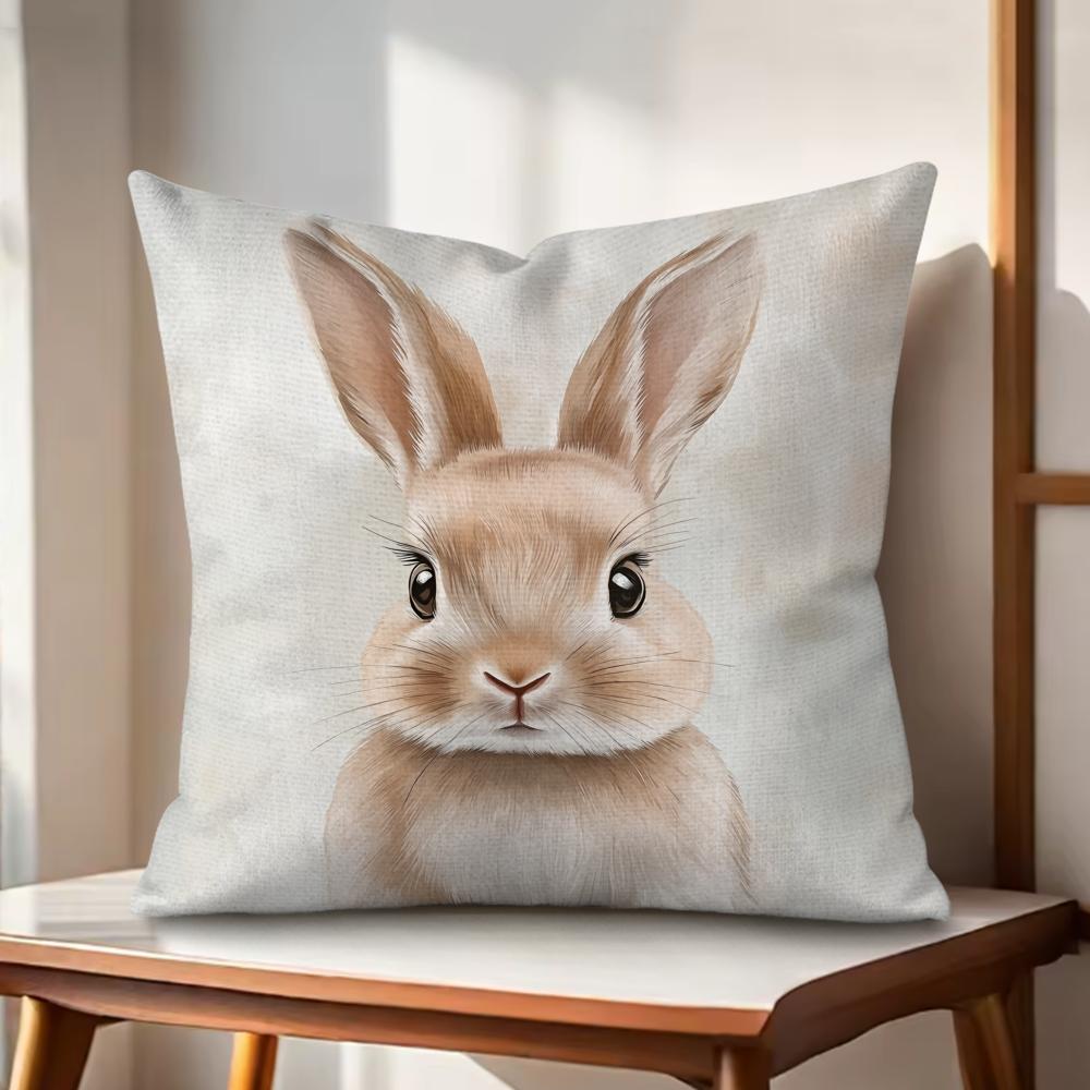 Cute Retro Bunny Cushion Cover Natural Linen Organic Fabric DoubleSided Printing Couch Pillow Covers Home Decor