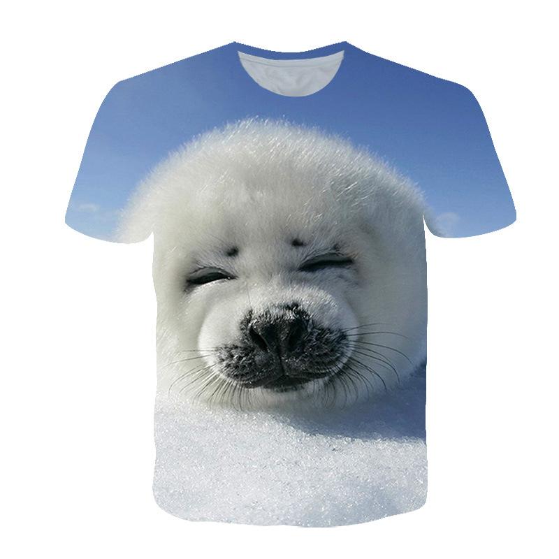 Sommer Bequem Weich Rundhals Kurzarm T-Shirt Robben Serie 3D Digital Gedruckt Locker Mode Übergröße Herren Damen T-Shirts