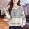 Spring and Autumn Casual Loose Zipper Knitted Cardigan Women's Outer Striped Top Autumn Large Size Coat