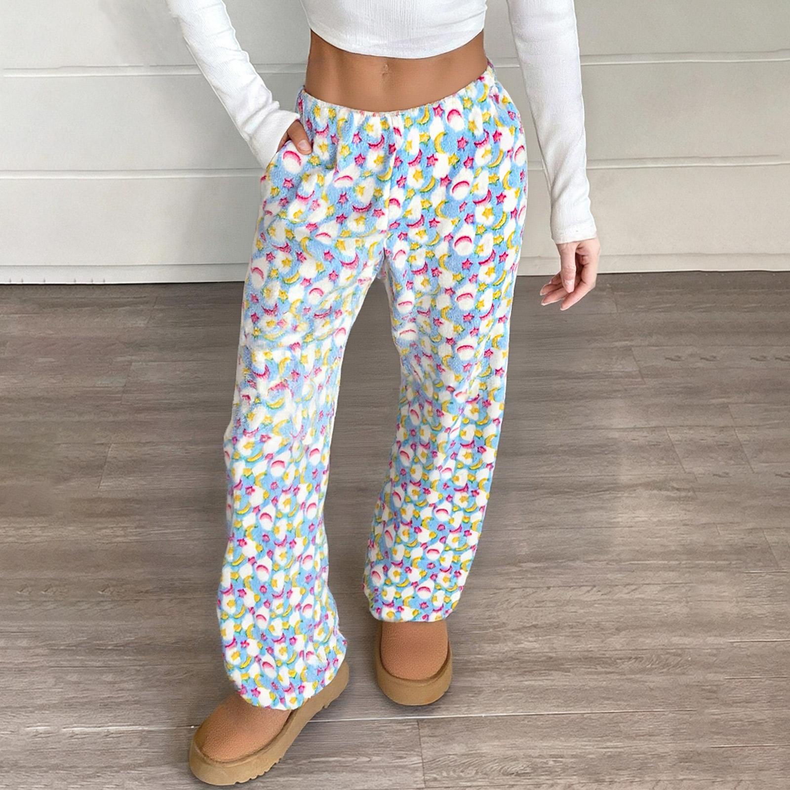 

Женские пижамные брюки, плюшевые пижамные брюки, мягкие пижамные брюки с эластичной талией, брюки со звездами с 2 карманами XXL