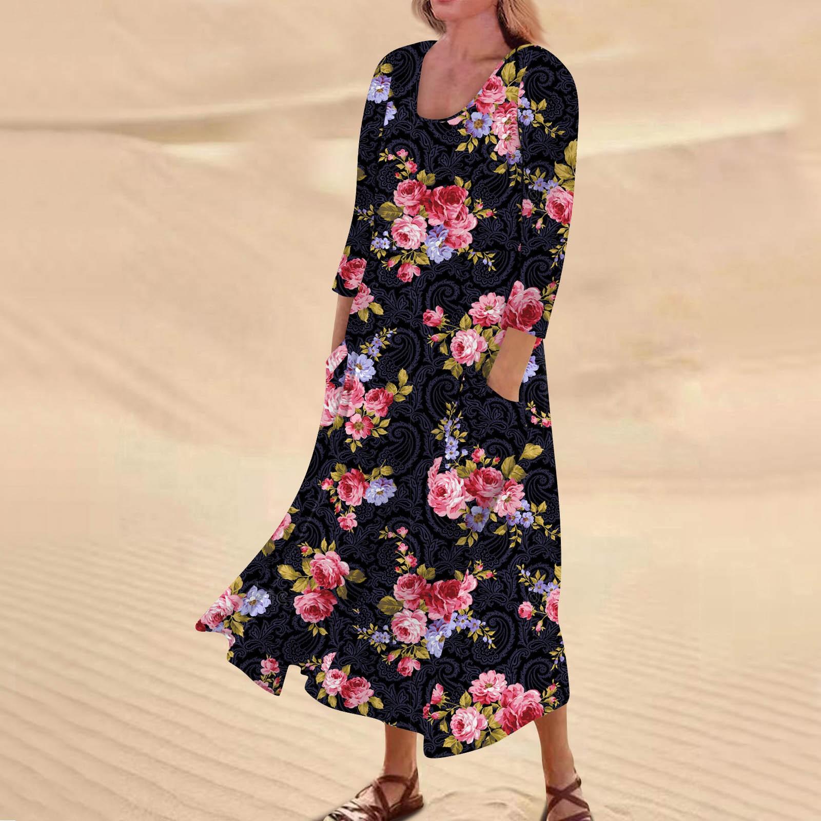 

Женское повседневное модное удобное платье с карманами и рукавами 3/4 с принтом XXL розовый