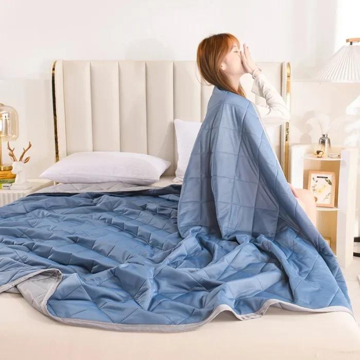 Summer Cool Feeling Thin Quilt Bed Breathable Comfort Wormwood Air-conditioning Quilt Washable Effective Mosquito Repellent 150x200CM синий