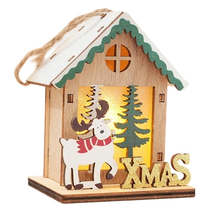 Wooden Christmas House Ornament Battery Power LED Lights Safe Flameless Decoration For Home Christmas Tree Party Crafts