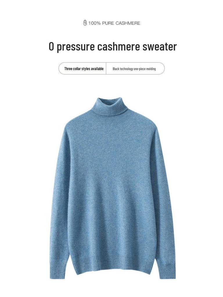 Men's Cashmere Roll Neck Sweater: Business Casual, Solid Color, Long Sleeve Knitwear for Autumn and Winter.