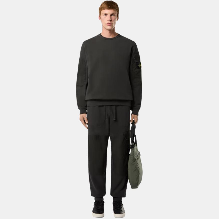 STONE ISLAND FW24 Logo Arm Pocket Brushed Cotton Crewneck Fleece Sweatshirt Unisex Sweatshirt Lead-Gray 811563920-V0062