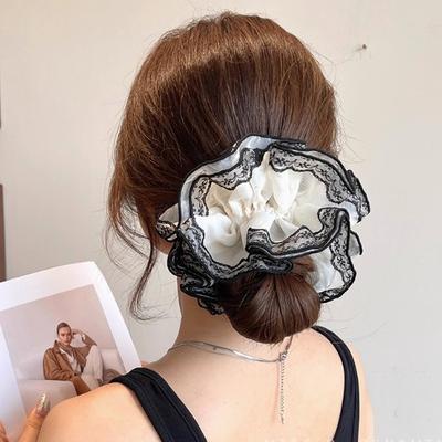 Lace Edge Super Fairy Large Intestine Hair Band Female Court Retro Ponytail Hair Rope Ball Head Hair Accessories