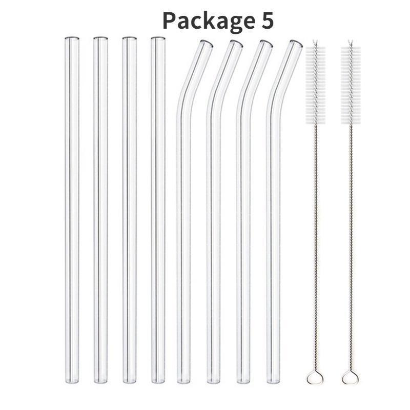 

Соломинки из боросиликатного стекла, экологически чистые многоразовые соломинки для коктейлей, барных аксессуаров, соломинки с кисточками Package 5