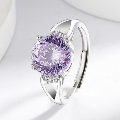 925 Sterling Silver 4 Carat Purple Nest Cut Crystal Zircon Ring Birthday Party Anniversary Gift