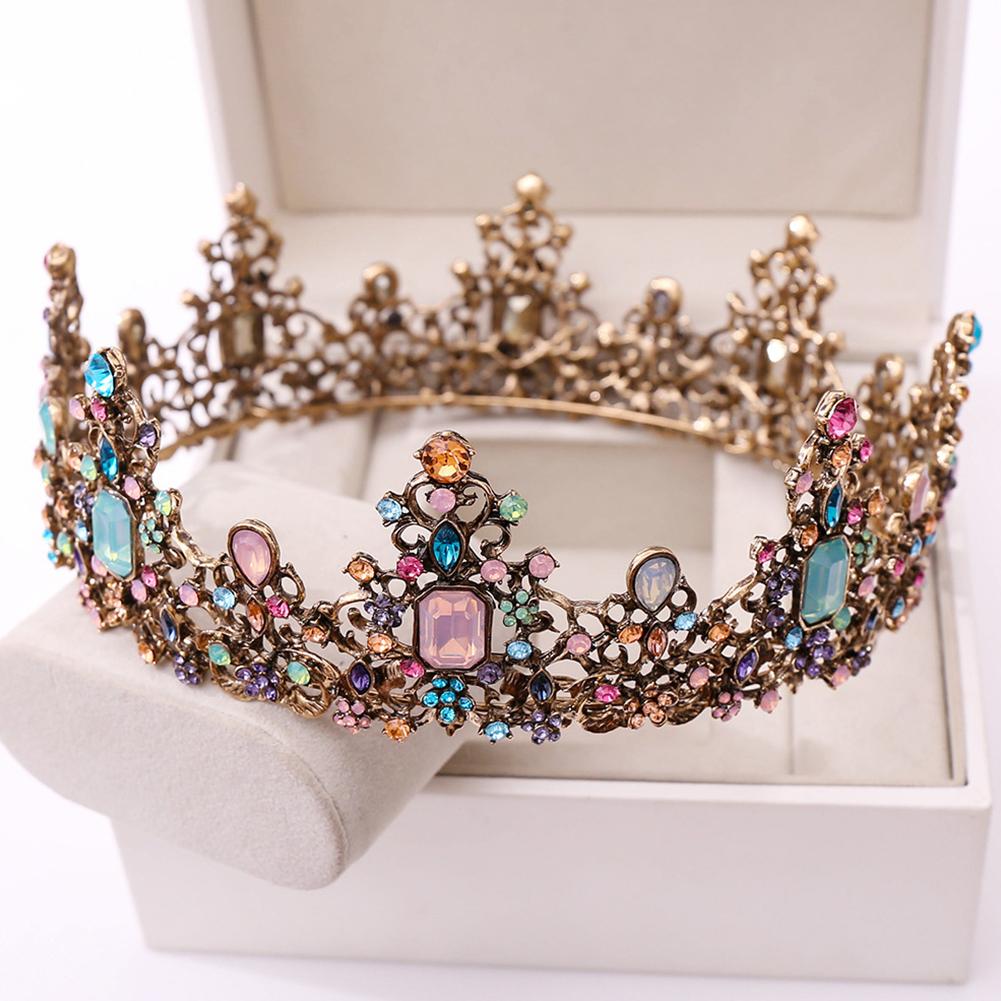 Vintage Baroque Princess Crown For Girls Luxury Round Queen Crown Hair Accessories For Wedding Birthday Cosplay Party