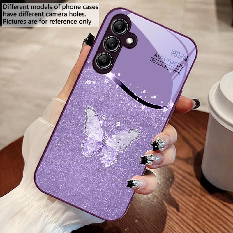 Gradient Diamond Butterfly For Samsung Galaxy A14 4G 20 30 52 20S 21S 22 32 33 34 42 50 51 53 54 70 71 72 73 5G Glass Phone Case
