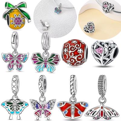 Beautiful Butterfly Heart Rose Pendant Original Charms Copper Beads Fit Bracelet Women Jewelry Gift Making Accessory Diy
