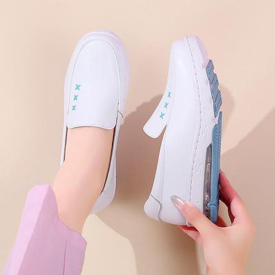Cowhide Air Cushion Nurse Shoes Women's Soft Sole Comfortable and Not Tired Feet Non-slip Shallow Mouth Thick Sole Medical Work White Shoes