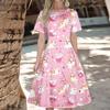 Women's Casual Fashion  Dress Animal Floral Print Round Short Sleeve Waist Mid-Length Swing Dress (with Zipper)