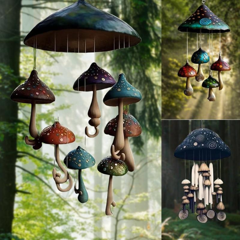 Mushroom Campanula Handmade Art Resin Mushroom Wind Chime Colorful Mushrooms For Outdoor Indoor Decor Patio Balcony