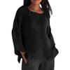 Long Sleeved Round Neck Solid Color Top Cotton and Linen Women’s Blouses & Shirts