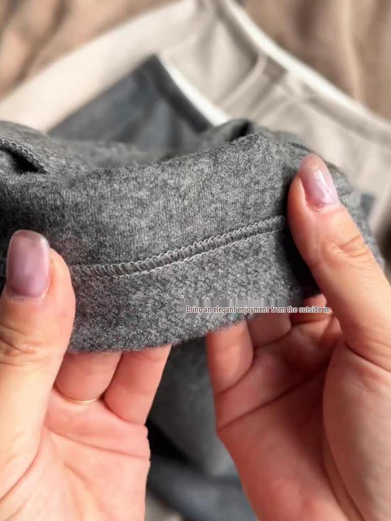 CHAO Level Recommendation: Women's Thickened Grey Wool Flannel Wide-Leg Slimming Banana-Shaped Winter Pants