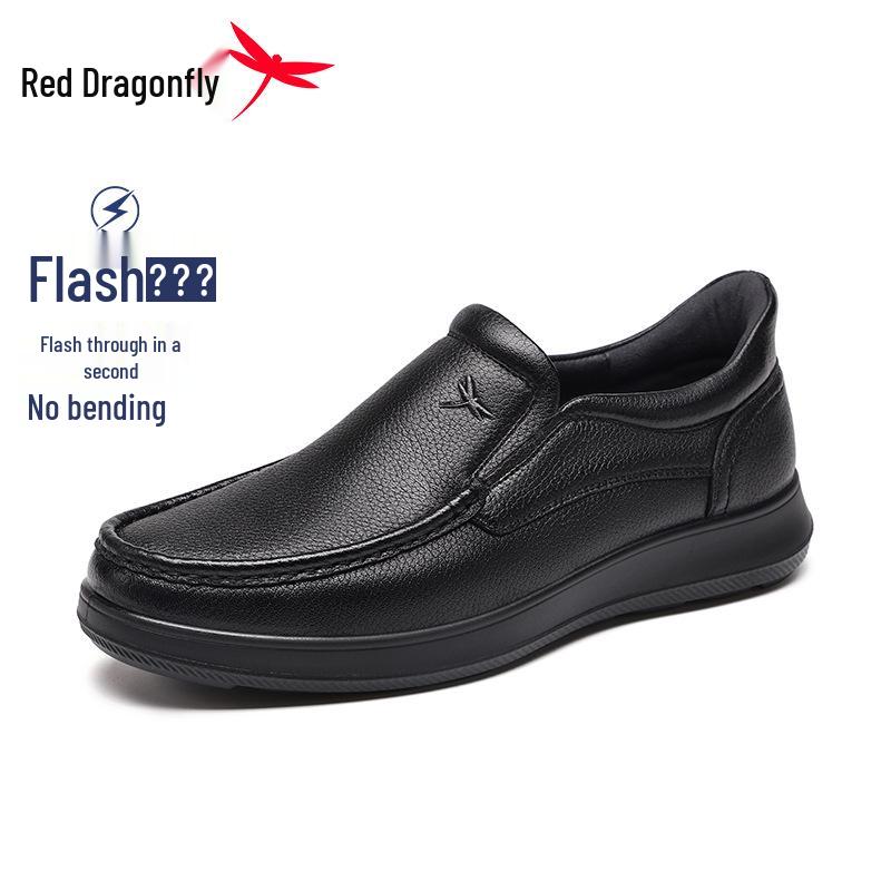 Flash Wear Series: Men s Red Dragonfly Casual Slip-On Leather Shoes - Genuine Sheepskin Soft Sole Size 44