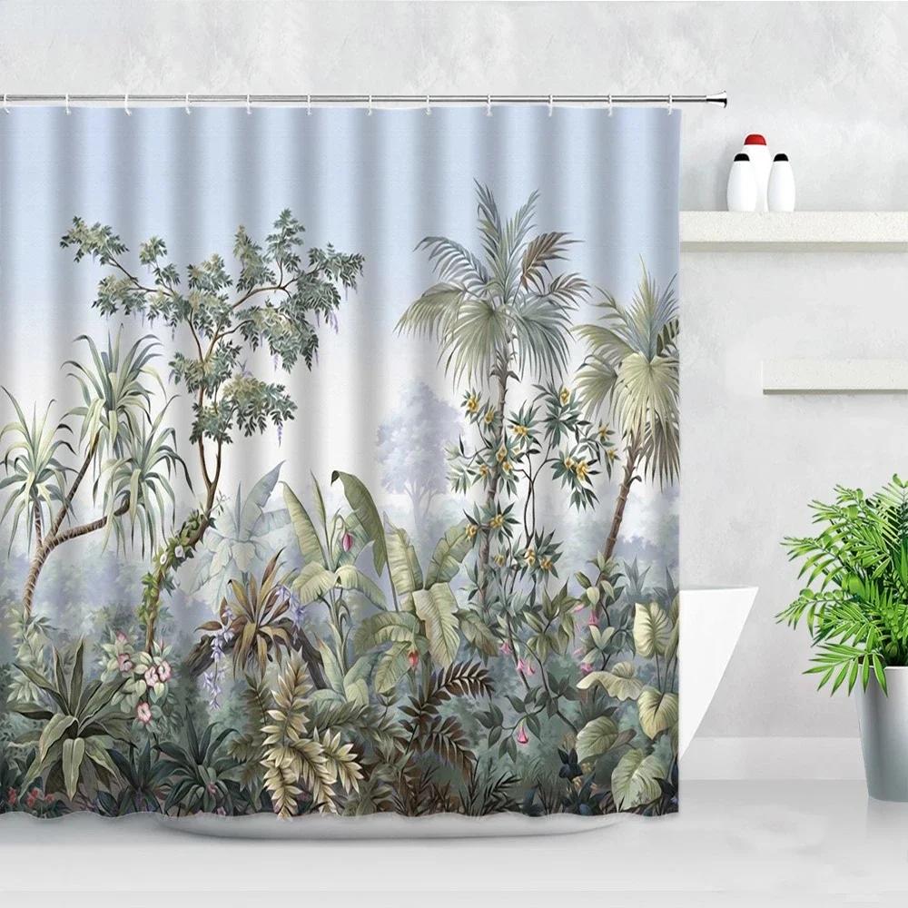 Tropical Paradise Shower Curtain, Exotic Plants & Animals, Waterproof for Bathroom Decor, Enhance Home with Nature's Beauty