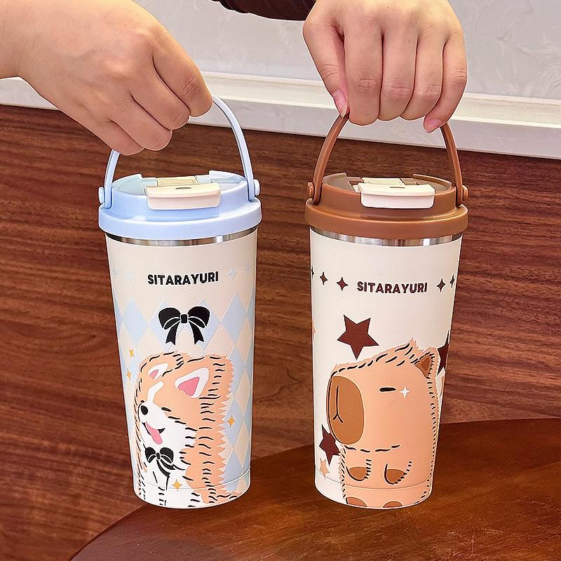 New double-drink thermos cup, women's tea compartment, office tea coffee cup, portable straw water cup for students to go to school