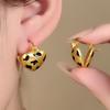 Love Leopard Print Gold Matte Ear Buckles, Hong Kong Style Light Luxury High-End Fashion Temperament Earrings