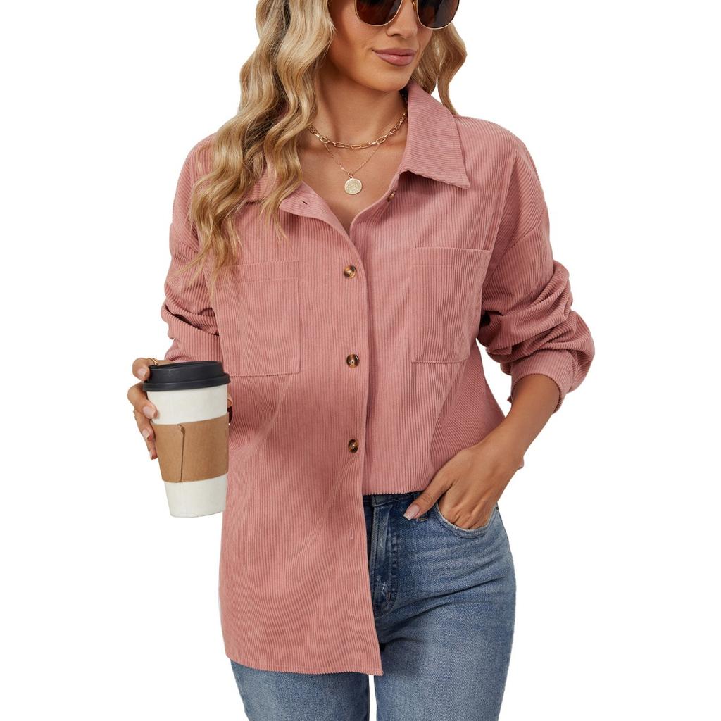 Fall Winter New Corduroy Lapel Long Sleeve Loose Pocket Shirt Jacket For Amazon Europe America Cross-border Foreign Trade