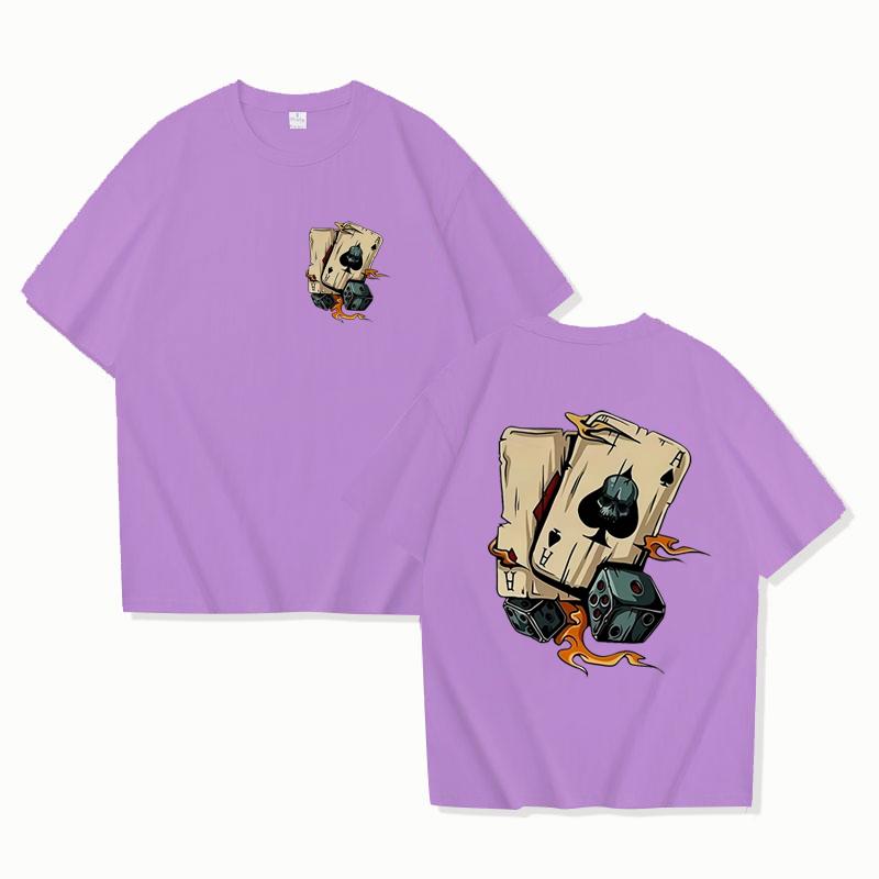 Herren Sommer Modisch Lässig Locker Kreatives Poker und Würfel Gedrucktes Sport Rundhals Kurzarm T-Shirt