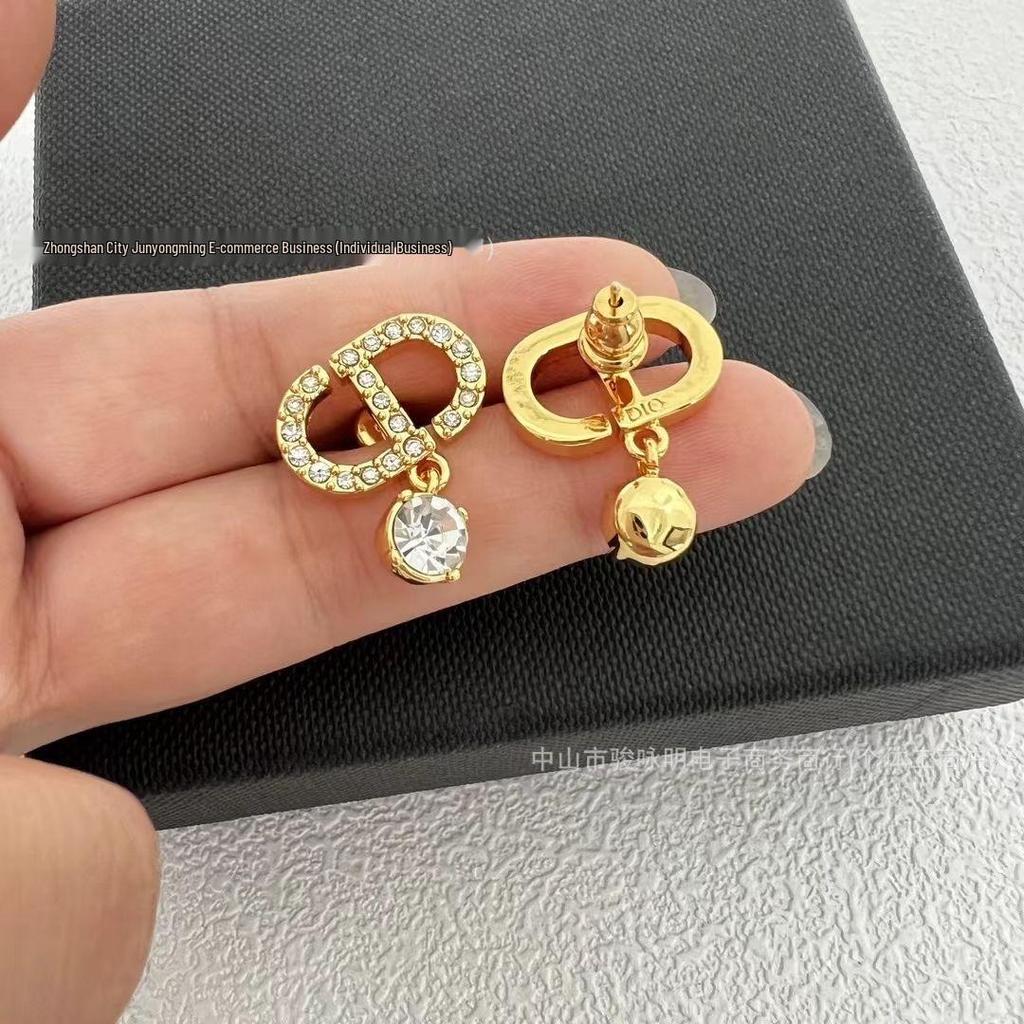 In-Stock Pink Diamond Tassel Earrings: Elegant Women's Sweet Style with Inlaid CD Letters