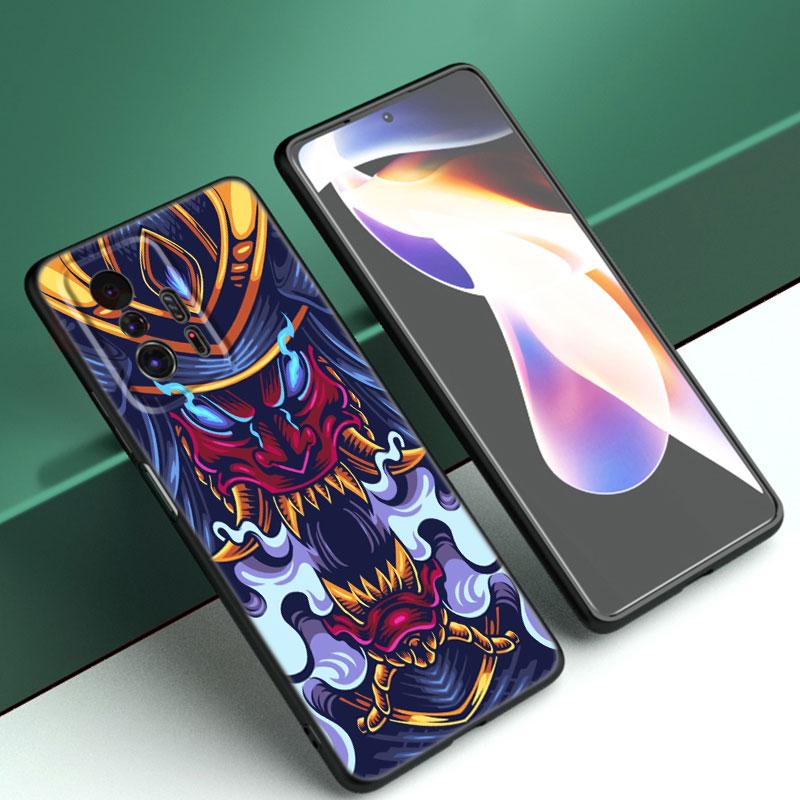 Samurai Oni Mask Phone Case For Xiaomi Mi A2 8 9 SE Note 10 10T 11 12 Lite 9T 11T 12S 12T Pro A3 6X 12X Soft TPU Black Cover