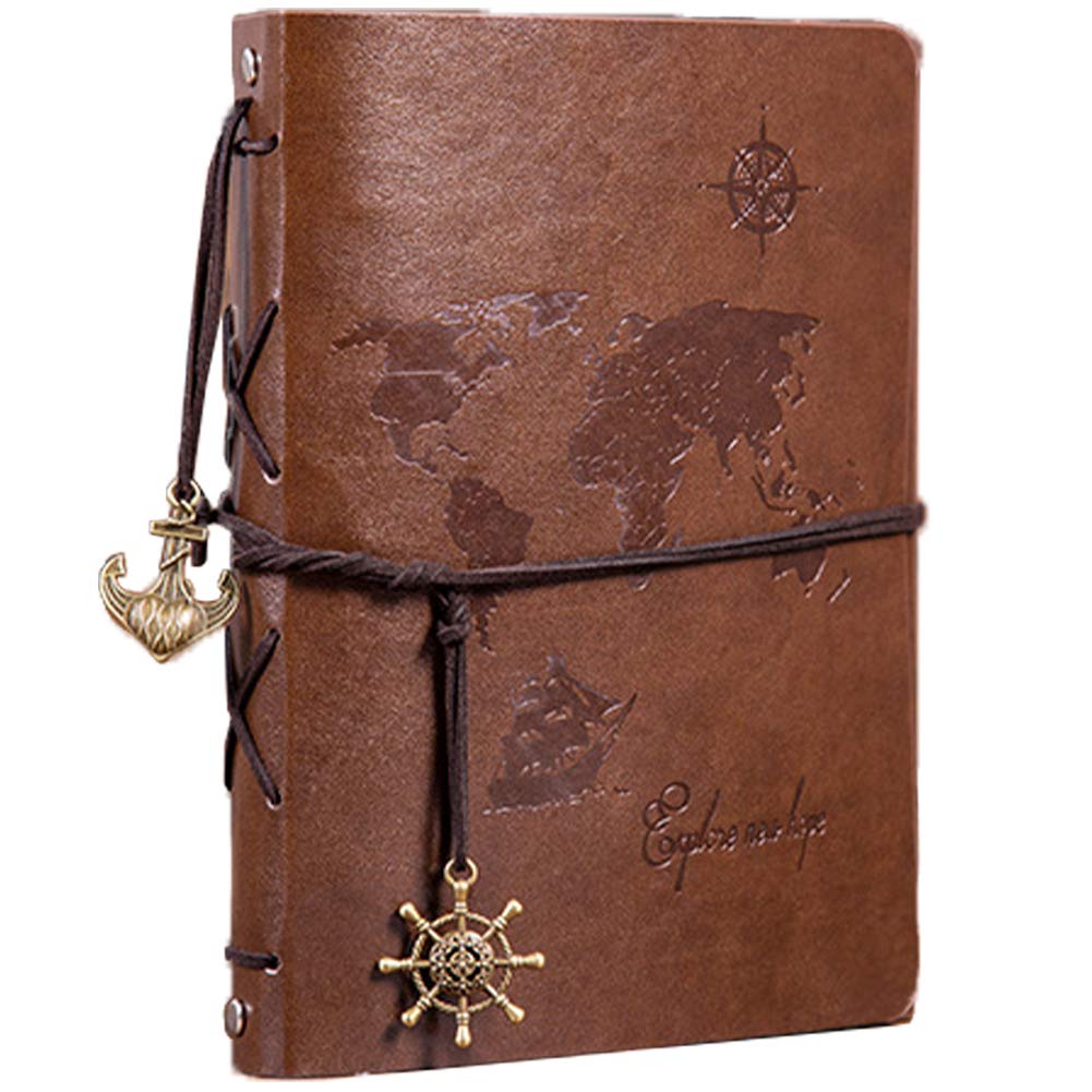 FUPUTWO Photo Album Scrapbook DIY Handmade Photo World Map Black Mount Large Capacity (Brown)