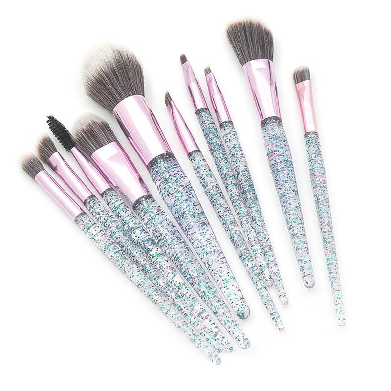 10Pcs Rhinestone Crystal Glitter Makeup Brushes Set Professional Foundation Brushes