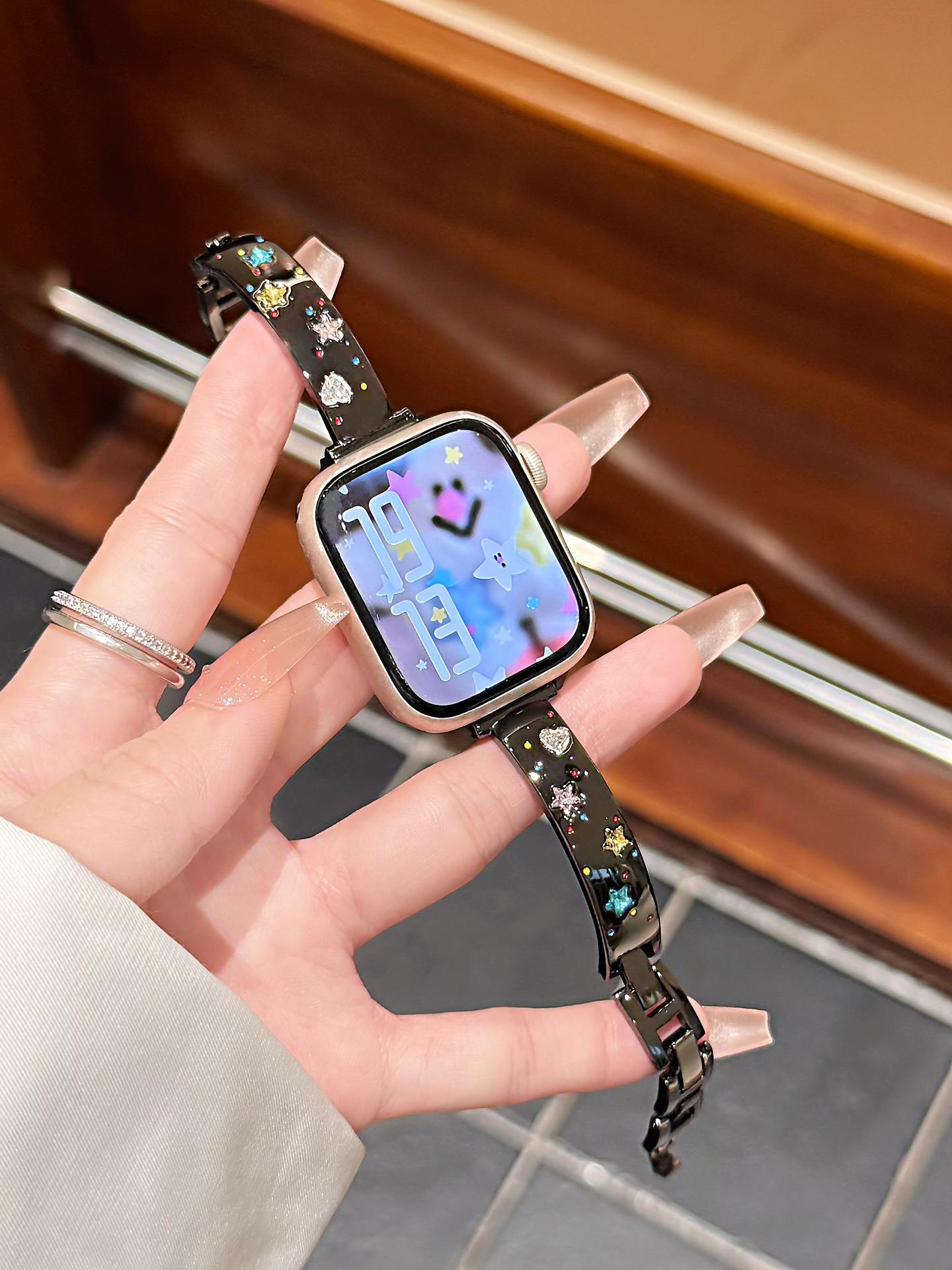 

Colorful Diamond Star Curved Bracelet with Metal Strap for S10 Apple Watch/iWatch 38/40/41/42mm чорний