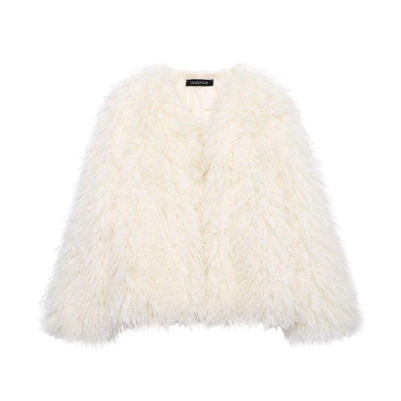 Kaslead New Arrival Women's Clothing Fashion Style Stylish Simple and Versatile Artificial Fur Effect Short Coat