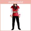 Vibrant Red Polyester Pirate Captain Outfit For Men Ideal For Costume Parties And Shows