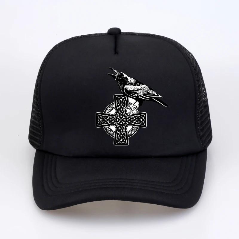 

Odins Raven Baseball Cap fashion Print Graphic mesh sun trucker hat summer Breathable Viking Knot Cross snapback hats
