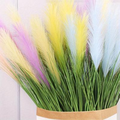 2 Bunches Artificial Greenery Plants with Reed Flower 85cm Faux Reed Grass Fake Shrubs Pampas Flower Bouquet Wheat Grass for Home Garden Wedding Decor