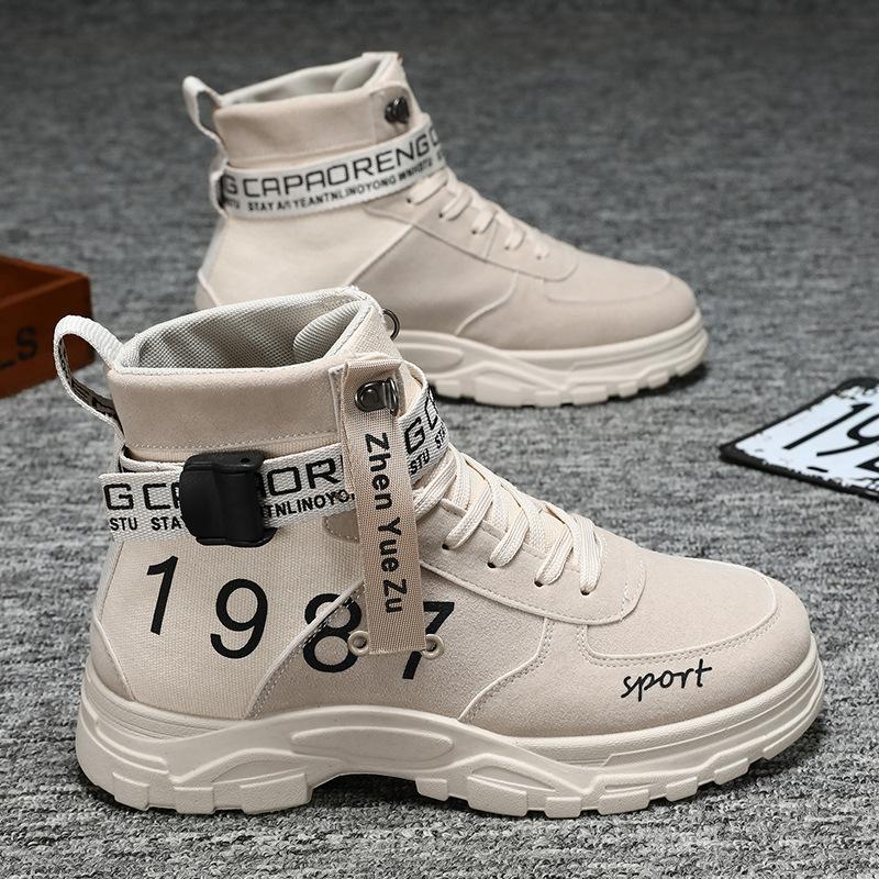 

Мужские ботинки 2025Новые дышащие парусиновые ботинки с высоким верхом для улицы Нескользящие мужские походные ботинки На шнуровке Кроссовки с высоким верхом Мужские ботильоны 39 бежевый