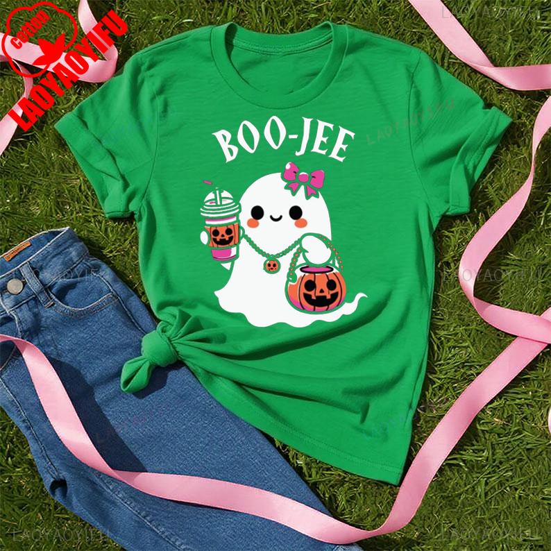 Halloween Ghost Shirt Cotton Summer Short Sleeve Tee Spooky Vibes Hoodie Boo Jee Sweater Casual Gifts For Halloween Season