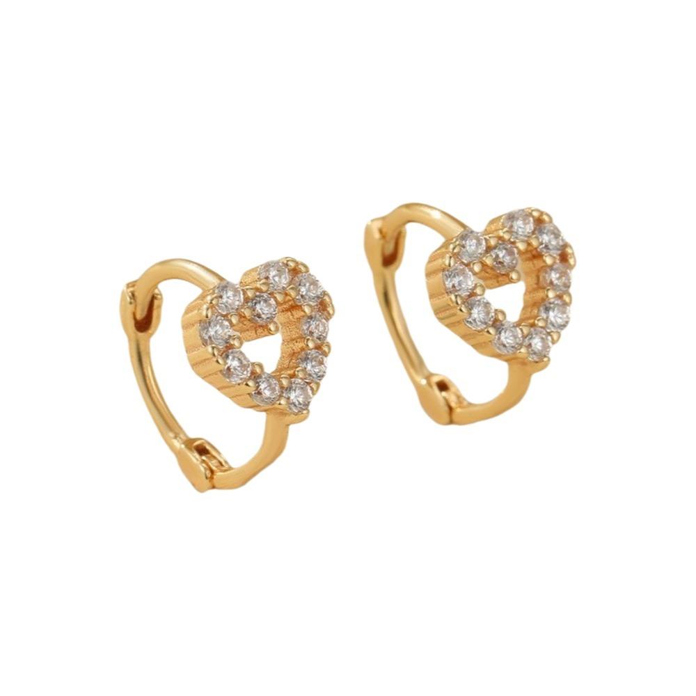Sparkling Rhinestone Hoop Earrings Shiny Ear Buckle Minimalist Heart Stud Earrings Women золотой