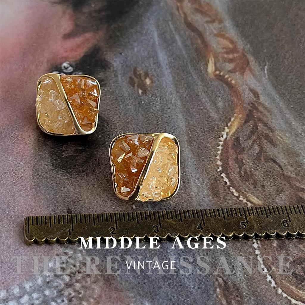 Оранжевые серьги-гвоздики из морского стекла, геометрические квадратные серьги, серьги на осень и зиму