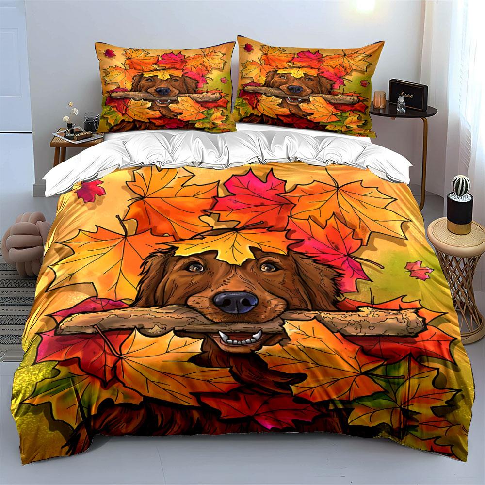 Autumn Leaves Decor Set Soft Comfortable Duvet Cover Bedding Set Included 1*Duvet Cover & 2*Pillowcases, Gift