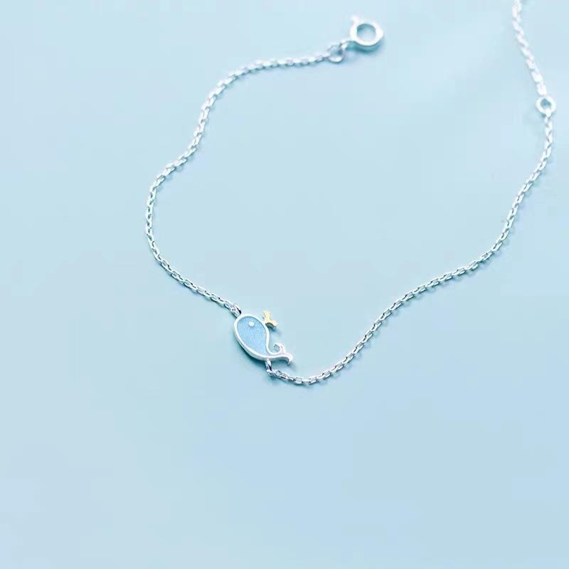 Women S925 Silver Plated Small Whale Simple Forest Style Bracelet Jewelry