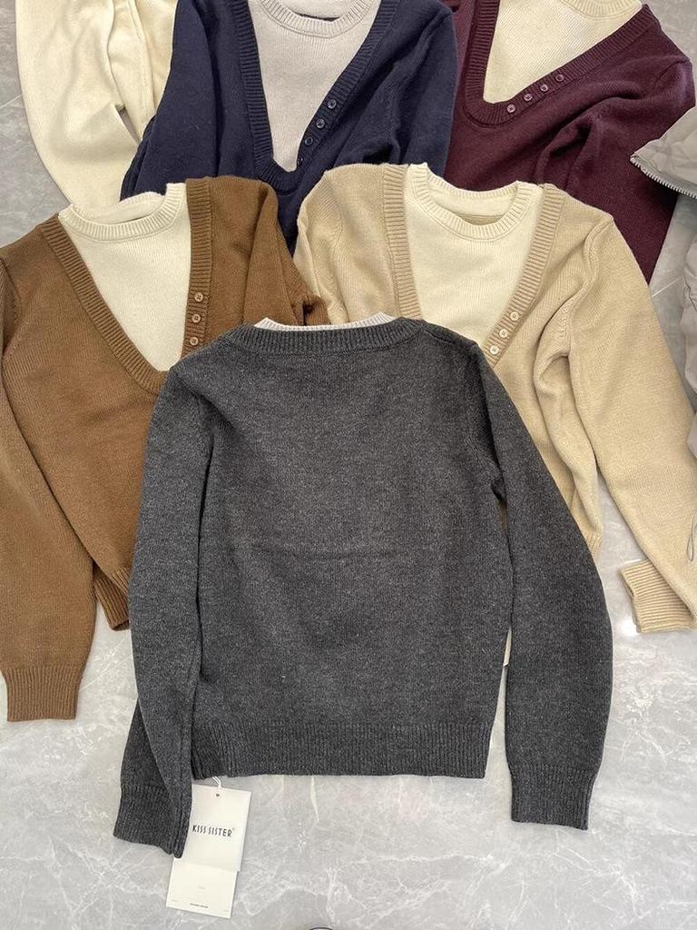 2025 A/W Wool Knitwear: Chic Women's Faux Two-Piece Sweater