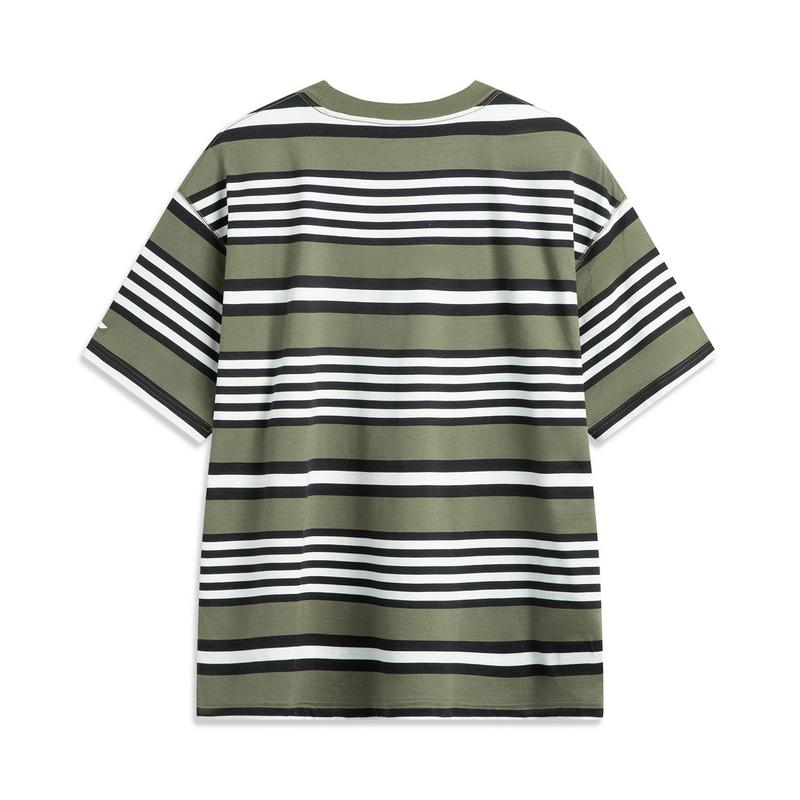 Li Ning CF Striped Comfort Temperature Control Antibacterial Short Sleeve T-Shirt Men Tops Tea-Green ATSV181-1